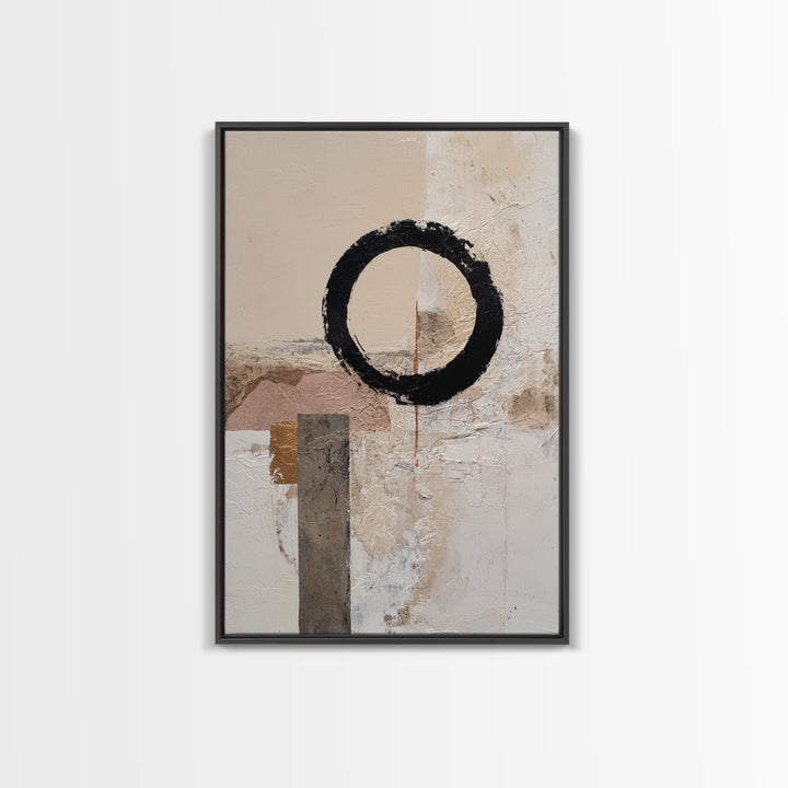 Single Black Circle on Warm Ivory Ground Canvas Print, Minimalist Art, Printables, Living Room Decor, Fine Art, Minimal, MIN-2x3-9