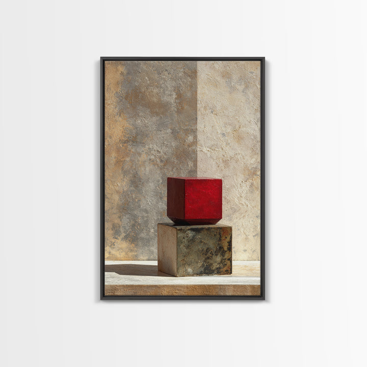 One Red Square Balanced Framed Canvas Print, Minimalist Art, Large Wall Art, Living Room Decor, Minimal, Japanese Wall Art, MIN-2x3-90