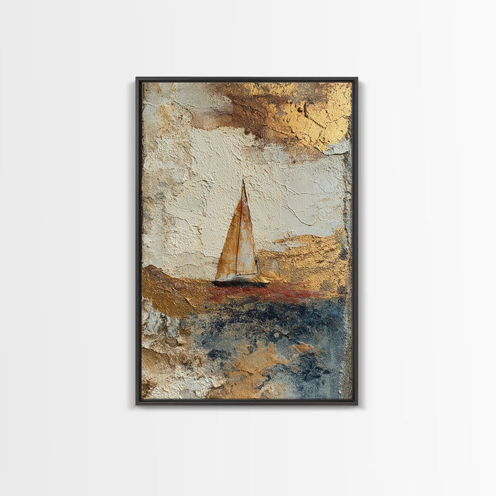 Tiny Sailboat under Open Sky Framed Canvas Print, Minimalist Art, Movie Poster, Living Room Decor, Fine Art, Minimal, MIN-2x3-94