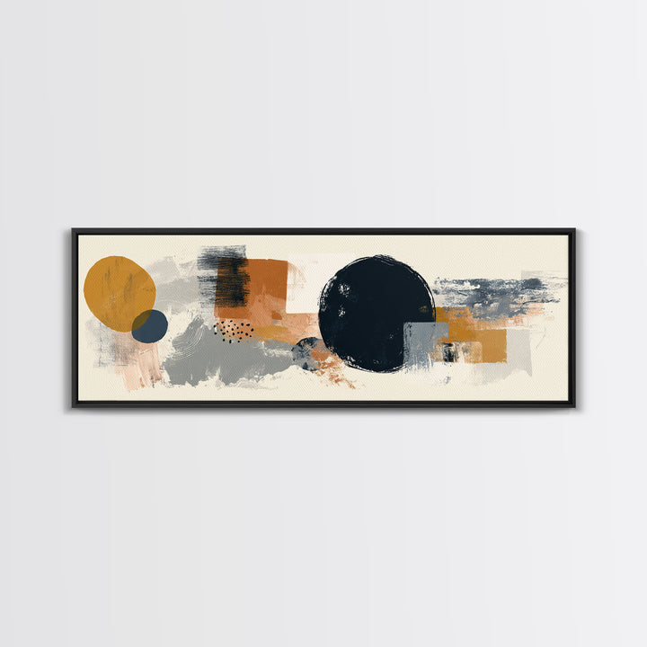 Single Black Circle on Warm Ivory Ground Framed Canvas Print, Minimalist Art, Unique Wall Art, Living Room Decor, Minimal, MIN-3x1-17