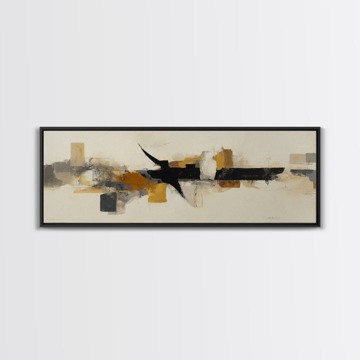 Small Black Bird Crossing White Space Framed Canvas Print, Minimalist Art, Art Prints, Living Room Decor, Oil Painting, Minimal, MIN-3x1-47