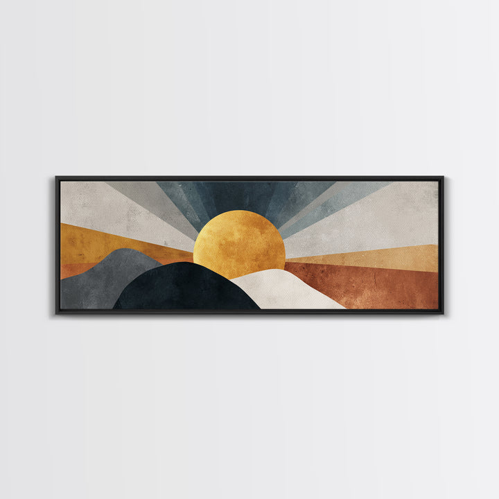 Simple Geometric Sun Framed Canvas Print, Minimalist Art, Statement Artwork, Living Room Decor, Abstract Art, Minimal, MIN-3x1-7