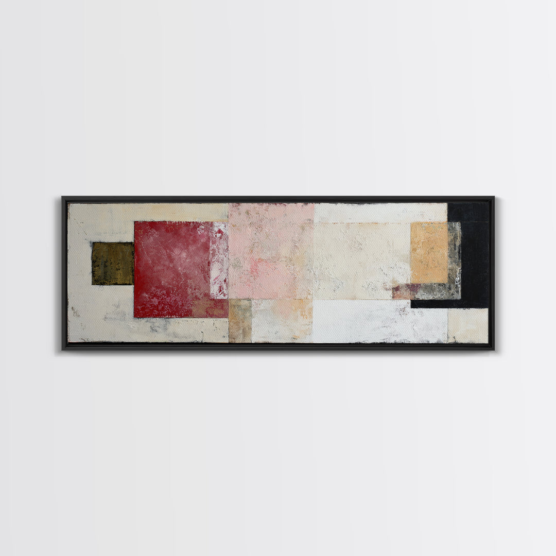 One Red Square Balanced Framed Canvas Print, Minimalist Art, Abstract Wall Art, Living Room Decor, Oil Painting, Minimal, MIN-3x1-74
