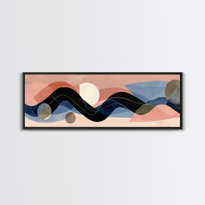 Minimal Abstract Wave Line Framed Canvas Print, Minimalist Art, Abstract Painting, Living Room Decor, Fine Art, Minimal, MIN-3x1-77