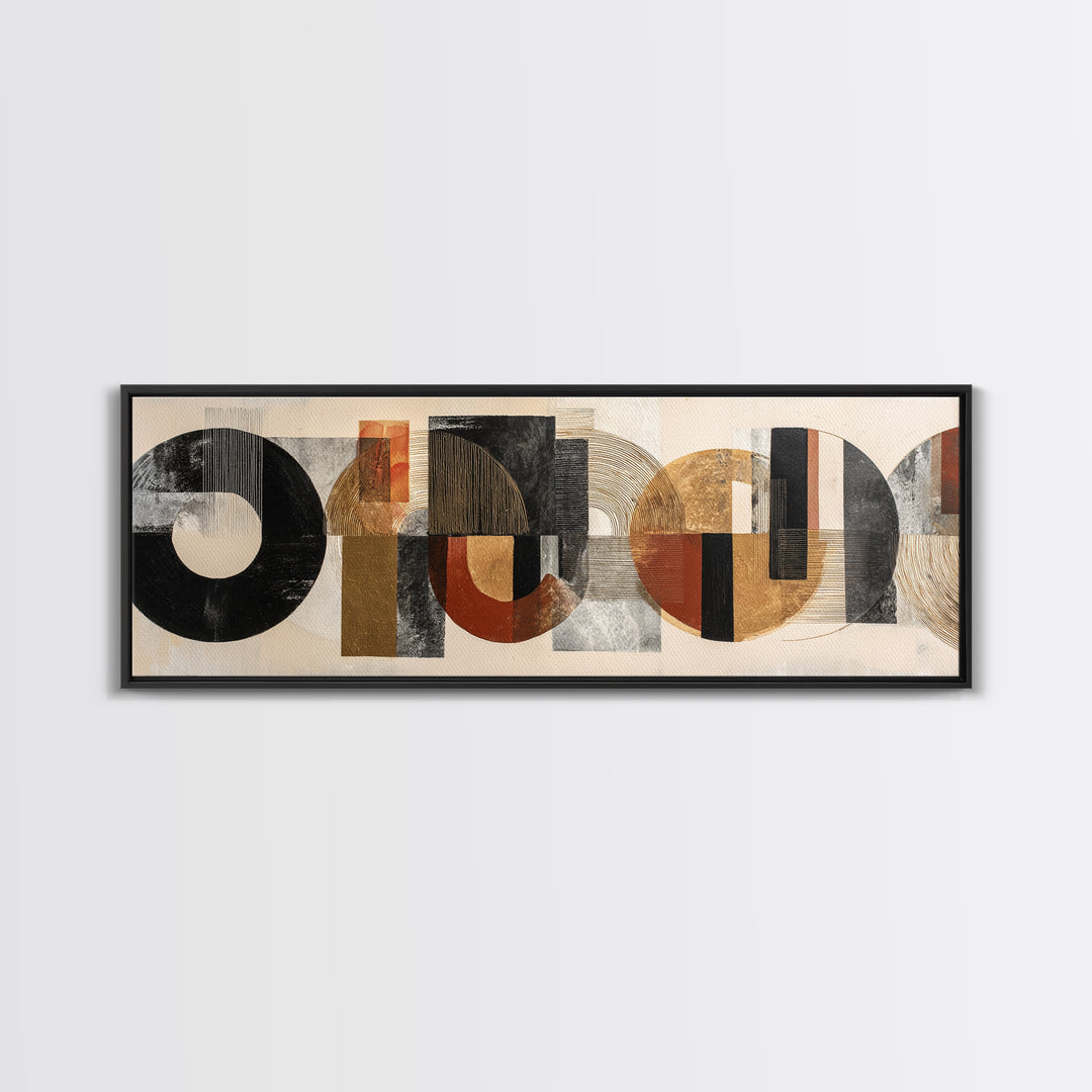 Single Black Circle on Warm Ivory Ground Framed Canvas Print, Minimalist Art, Boho Decor, Living Room Decor, Oil Painting, MIN-3x1-89