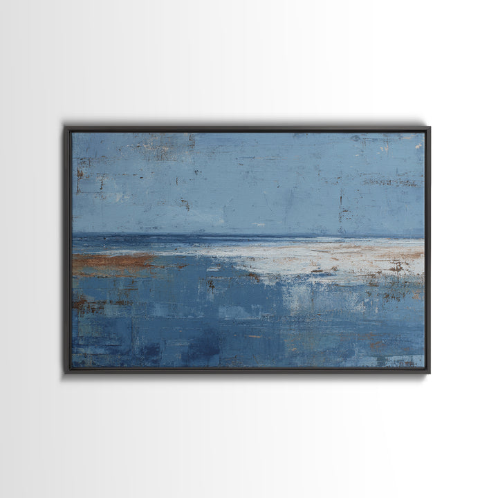 Simple Blue Horizon Framed Canvas Print, Minimalist Art, Black Art, Living Room Decor, Oil Painting, Minimal, MIN-3x2-10