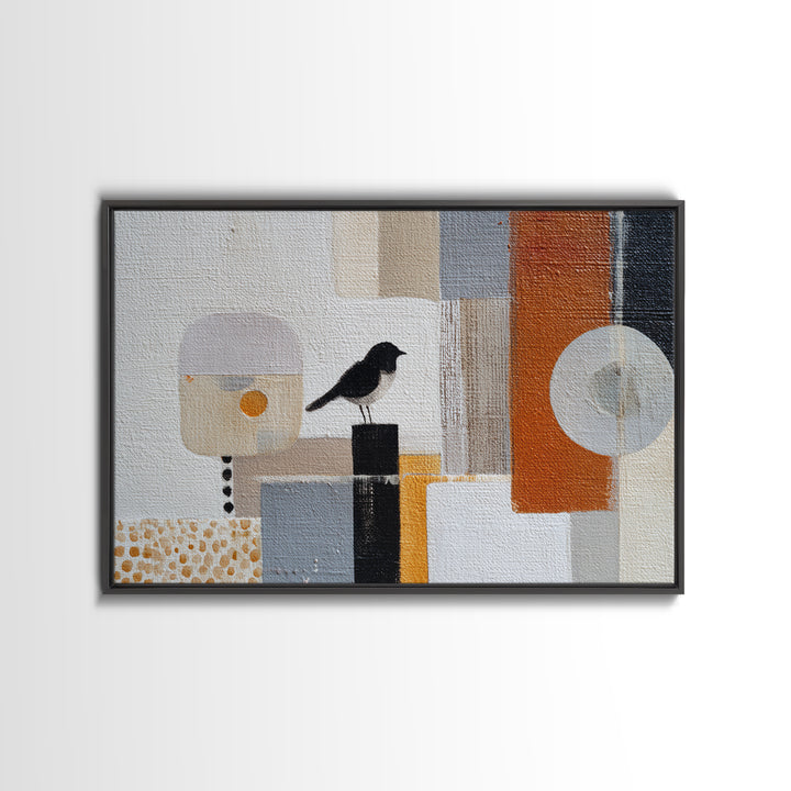 Small Black Bird Crossing White Space Canvas Print, Minimalist Art, Modern Decor, Living Room Decor, Fine Art, Minimal, MIN-3x2-11