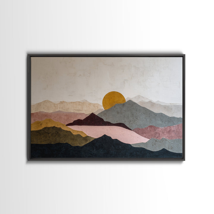 Thin Line Mountain Framed Canvas Print, Minimalist Art, Abstract Art, Living Room Decor, Fine Art, Minimal, Modern Art, MIN-3x2-6
