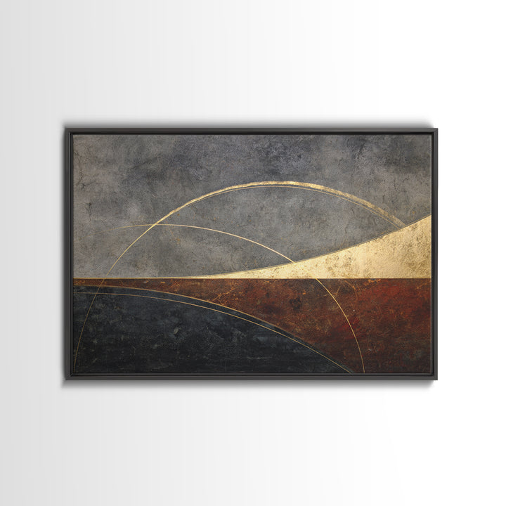 Single Gold Line Curve on Charcoal Framed Canvas Print, Minimalist Art, Gallery Decor, Living Room Decor, Fine Art, Minimal, MIN-3x2-69