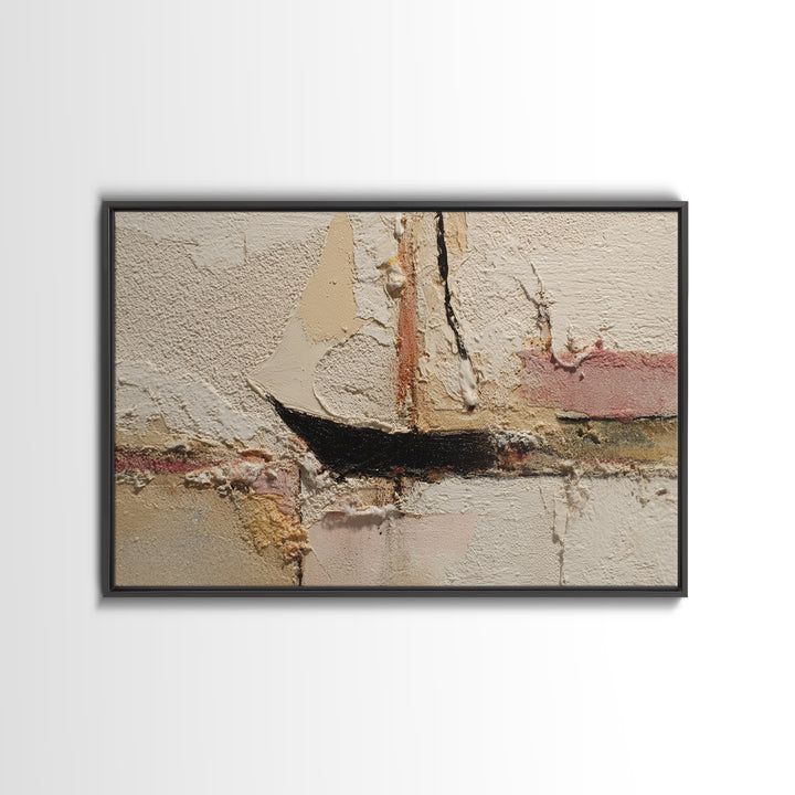 Tiny Sailboat under Open Sky Framed Canvas Print, Minimalist Art, Japanese Wall Art, Living Room Decor, Fine Art, Minimal, MIN-3x2-90