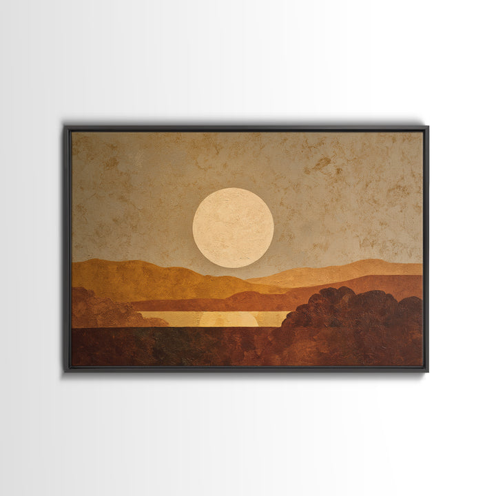 Simple Geometric Sun Framed Canvas Print, Minimalist Art, Boho, Living Room Decor, Abstract Art, Minimal, Abstract Painting, MIN-3x2-91