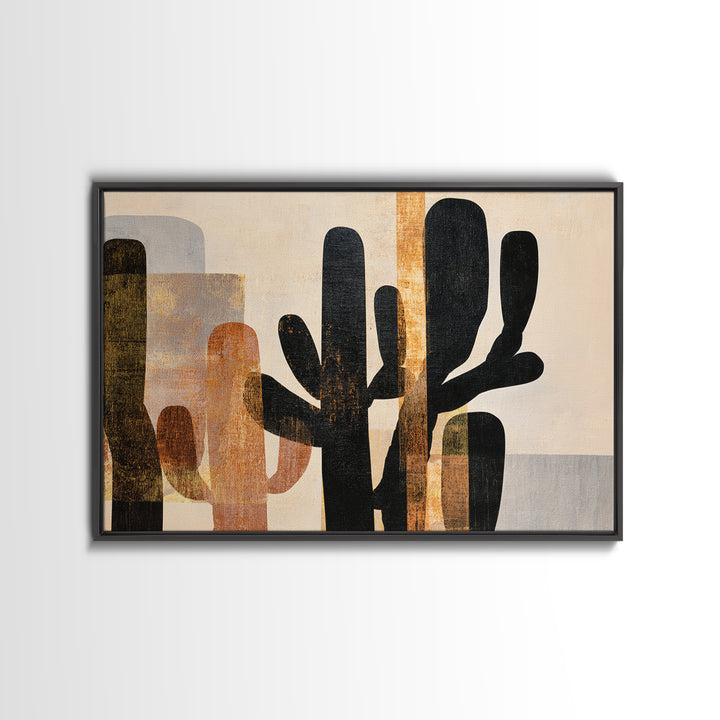 Black and White Cactus Silhouette Framed Canvas Print, Minimalist Art, Minimalist, Living Room Decor, Fine Art, Minimal, MIN-3x2-96