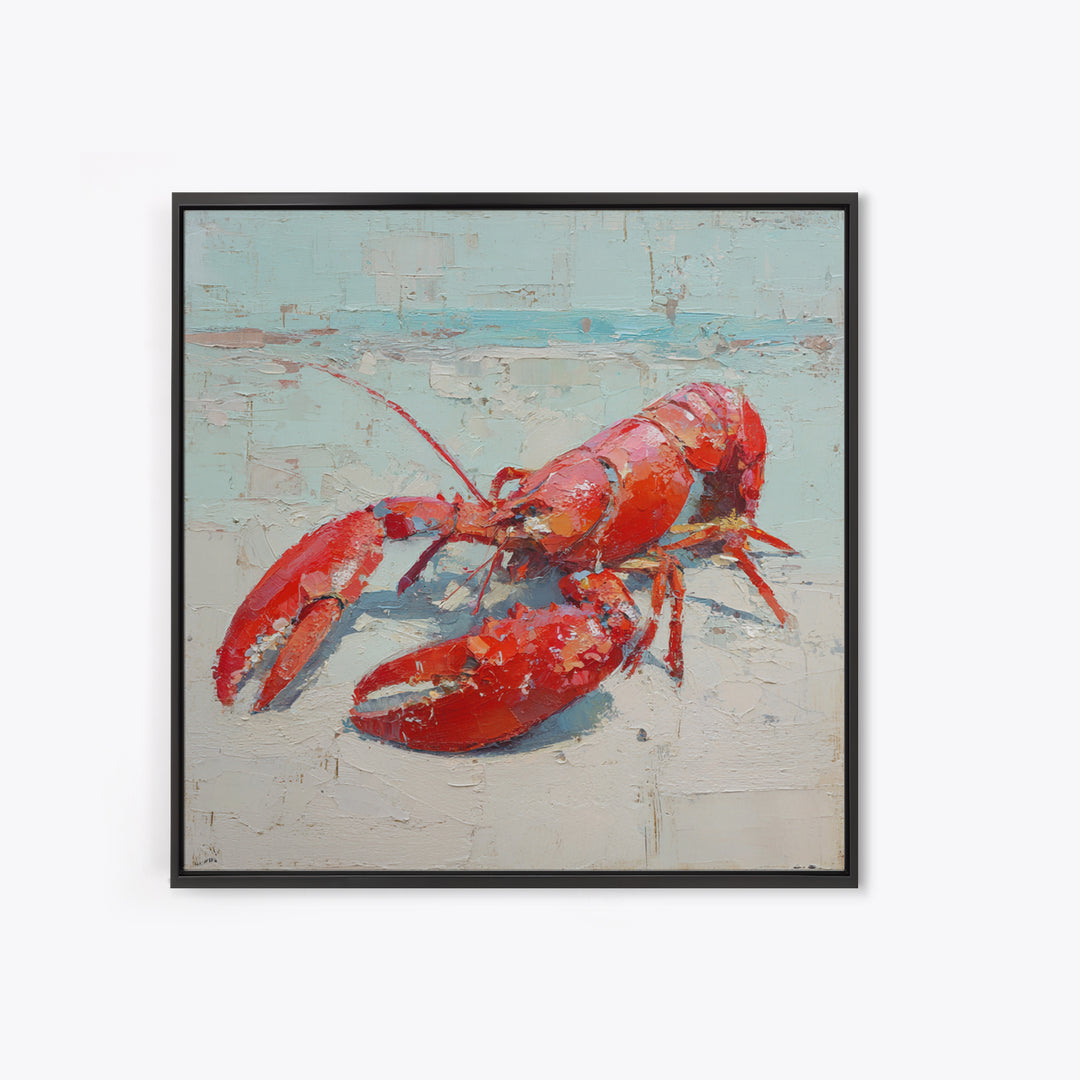 Lobster in Bold Coastal Red Palette Canvas Print, Marine Life Art, Coastal Wall Decor, Living Room Decor, Oil Painting, Marine, MLA-1x1-15