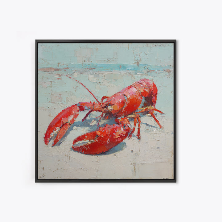Lobster in Bold Coastal Red Palette Canvas Print, Marine Life Art, Coastal Wall Decor, Living Room Decor, Oil Painting, Marine, MLA-1x1-15