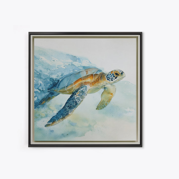 Sea Turtle Gliding Through Clear Blue Water Canvas Print, Marine Life Art, Coastal Home Decor, Living Room Decor, Marine, MLA-1x1-25