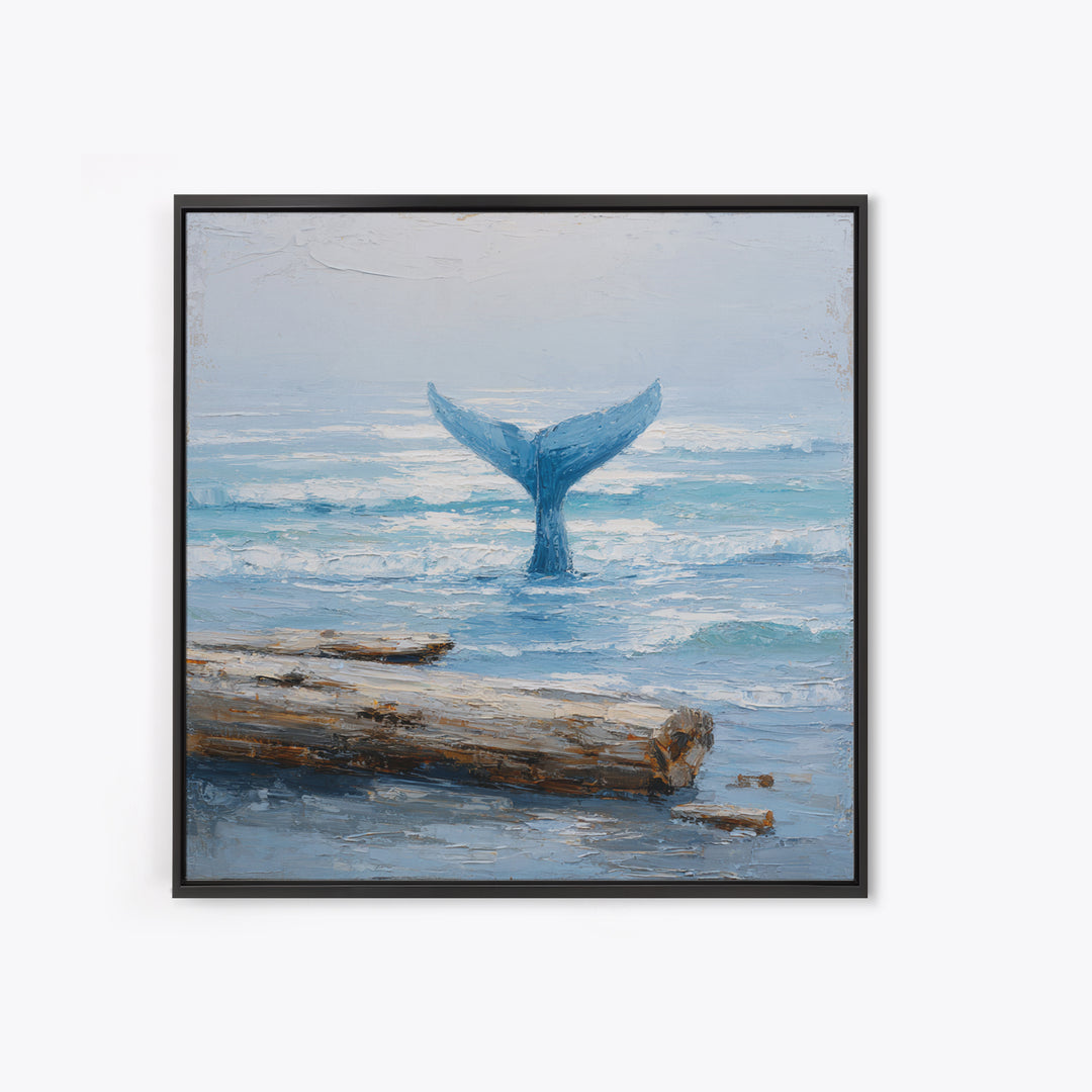 Whale Tail Rising from Misty Ocean Canvas Print, Marine Life Art, Kids Room Art, Living Room Decor, Fine Art, Marine, MLA-1x1-50