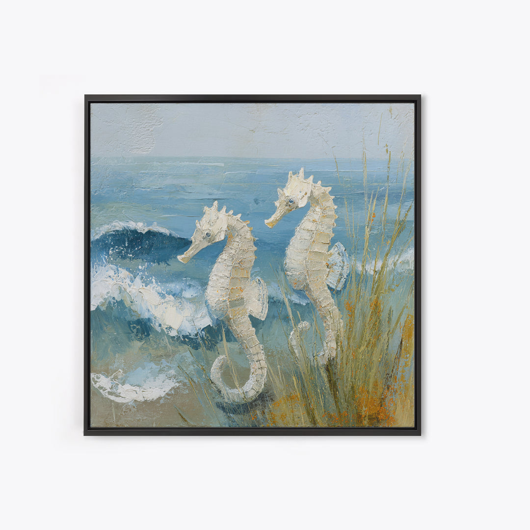 Seahorse Pair Among Sea Grass Framed Canvas Print, Marine Life Art, Nautical Art, Living Room Decor, Fine Art, Marine, MLA-1x1-53