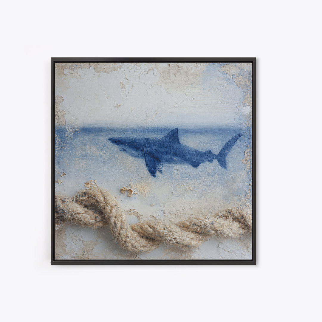 Shark Silhouette in Deep Blue Light Canvas Print, Marine Life Art, Fish Wall Art, Living Room Decor, Fine Art, Marine, MLA-1x1-60