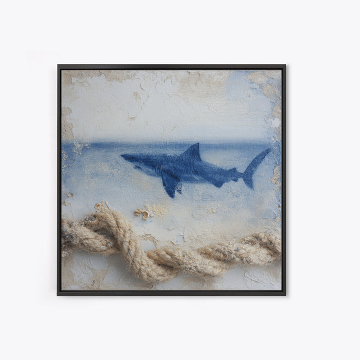 Shark Silhouette in Deep Blue Light Canvas Print, Marine Life Art, Fish Wall Art, Living Room Decor, Fine Art, Marine, MLA-1x1-60