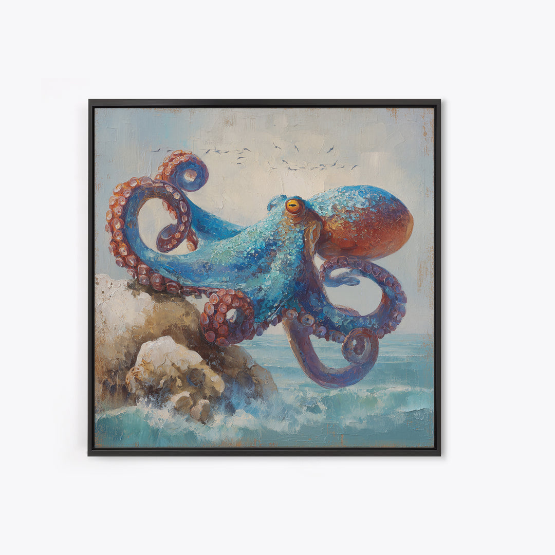 Octopus Curling Around Coral Canvas Print, Marine Life Art, Handmade Art, Living Room Decor, Fine Art, Marine, MLA-1x1-75