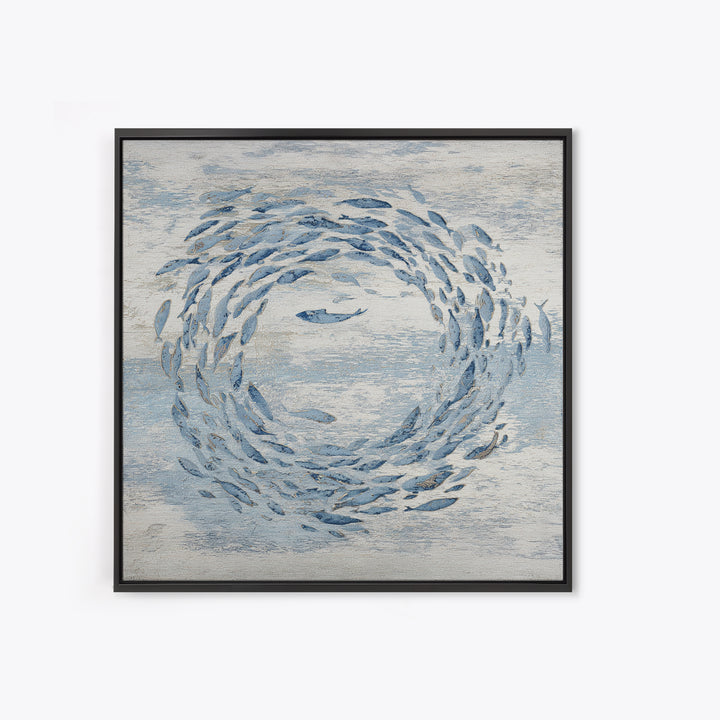 School of Fish Forming a Silver Spiral Canvas Print, Marine Life Art, Modern, Living Room Decor, Marine, Statement Artwork, MLA-1x1-76