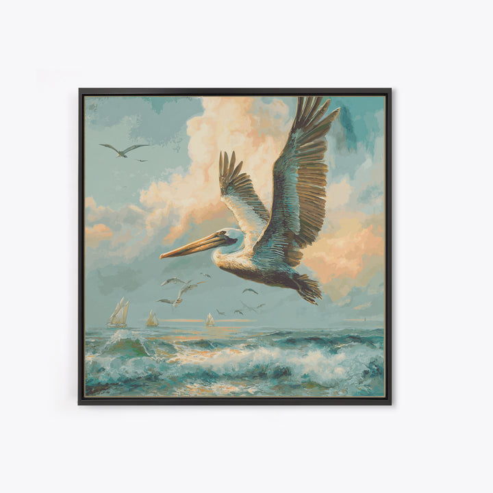 Pelican Diving Toward Fish Near Surface Canvas Print, Marine Life Art, Marine Life, Living Room Decor, Oil Painting, Marine, MLA-1x1-95