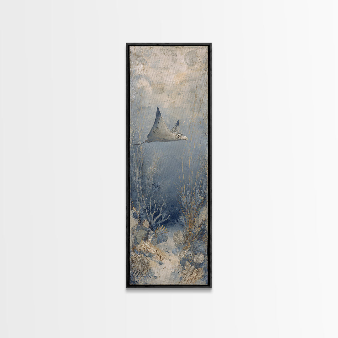 Manta Ray Flying Through Underwater Light Canvas Print, Marine Life Art, Beach House Decor, Living Room Decor, Fine Art, Marine, MLA-1x3-26