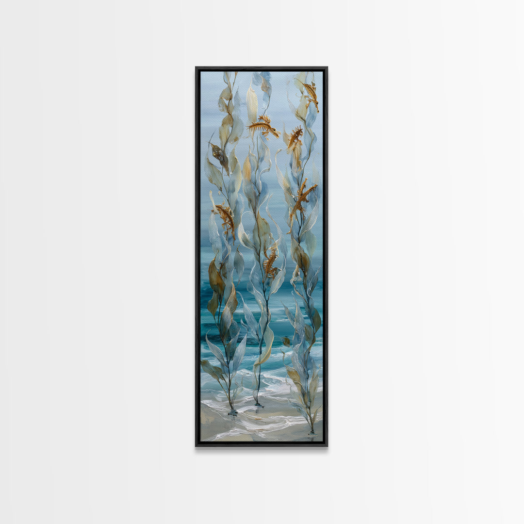 Sea Dragon Drifting Among Kelp Framed Canvas Print, Marine Life Art, Ocean Prints, Living Room Decor, Fine Art, Marine, MLA-1x3-53