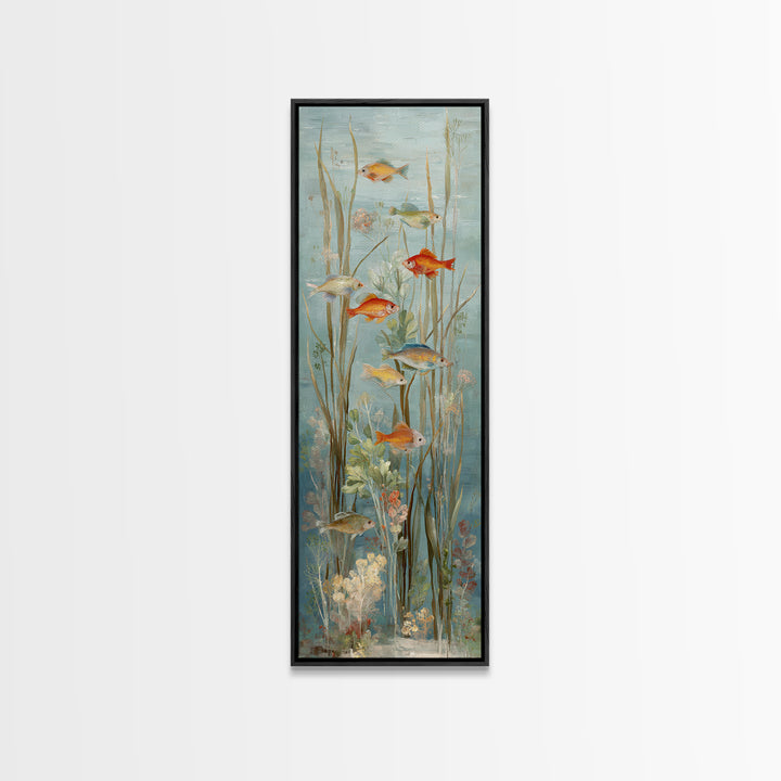 Coral Reef Panorama Framed Canvas Print, Marine Life Art, Pastel Wall Art, Living Room Decor, Oil Painting, Marine, MLA-1x3-69