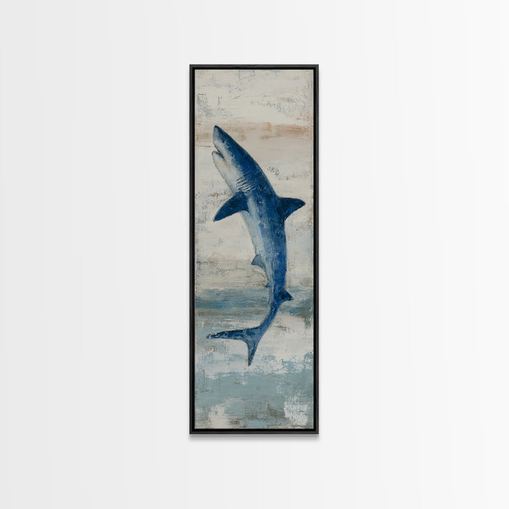 Shark Silhouette in Deep Blue Light Canvas Print, Marine Life Art, Art Print, Living Room Decor, Fine Art, Marine, Coastal Art, MLA-1x3-72