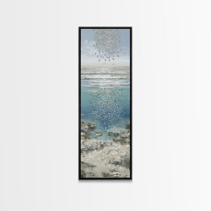 School of Fish Forming a Silver Spiral Canvas Print, Marine Life Art, Minimalist Decor, Living Room Decor, Fine Art, Marine, MLA-1x3-88