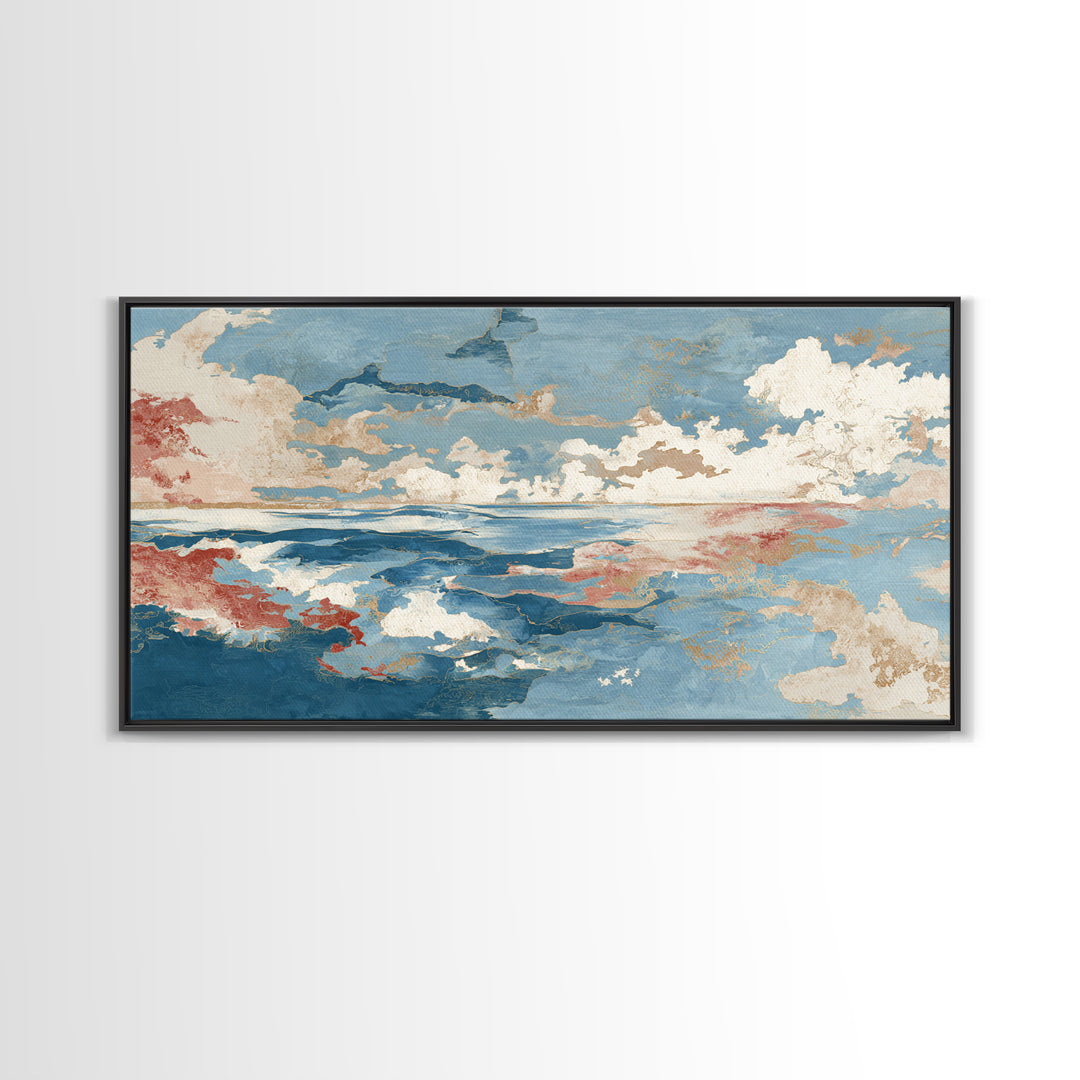 Lobster in Bold Coastal Red Palette Framed Canvas Print, Marine Life Art, Boho Decor, Living Room Decor, Oil Painting, Marine, MLA-2x1-35