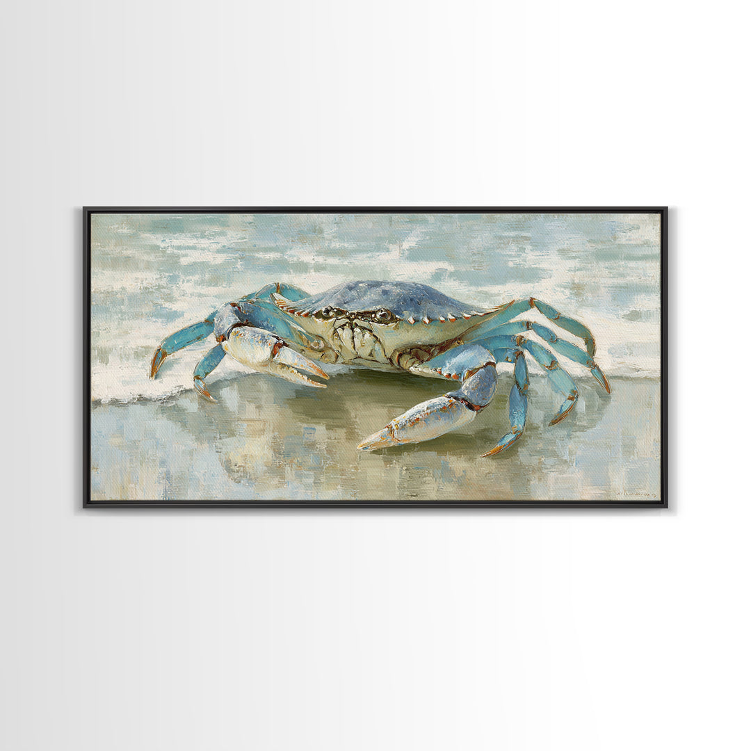 Blue Crab with Painterly Shell Texture Framed Canvas Print, Marine Life Art, Modern Art Print, Living Room Decor, Marine, MLA-2x1-6