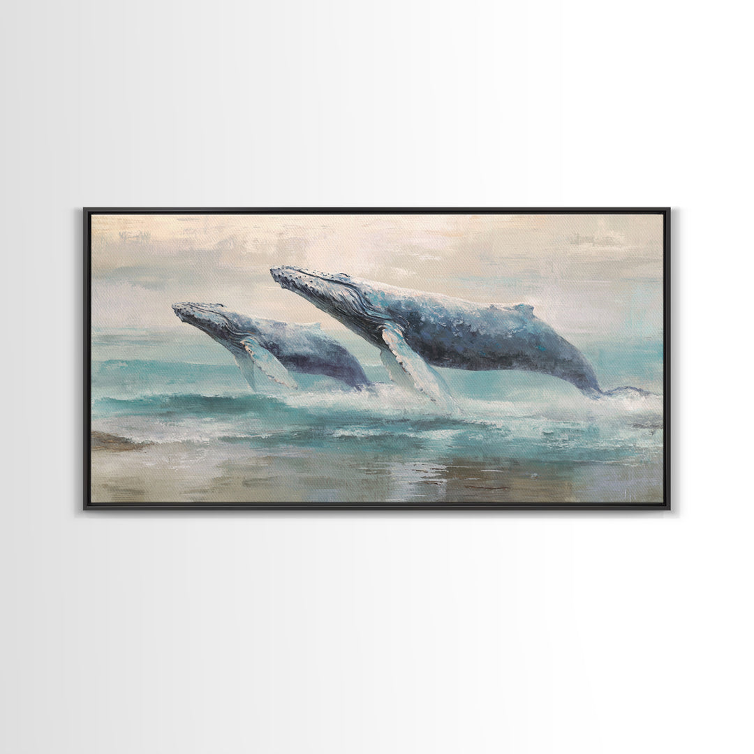Humpback Whale and Calf Canvas Print, Marine Life Art, Gallery Decor, Living Room Decor, Fine Art, Marine, Minimalist Decor, MLA-2x1-62