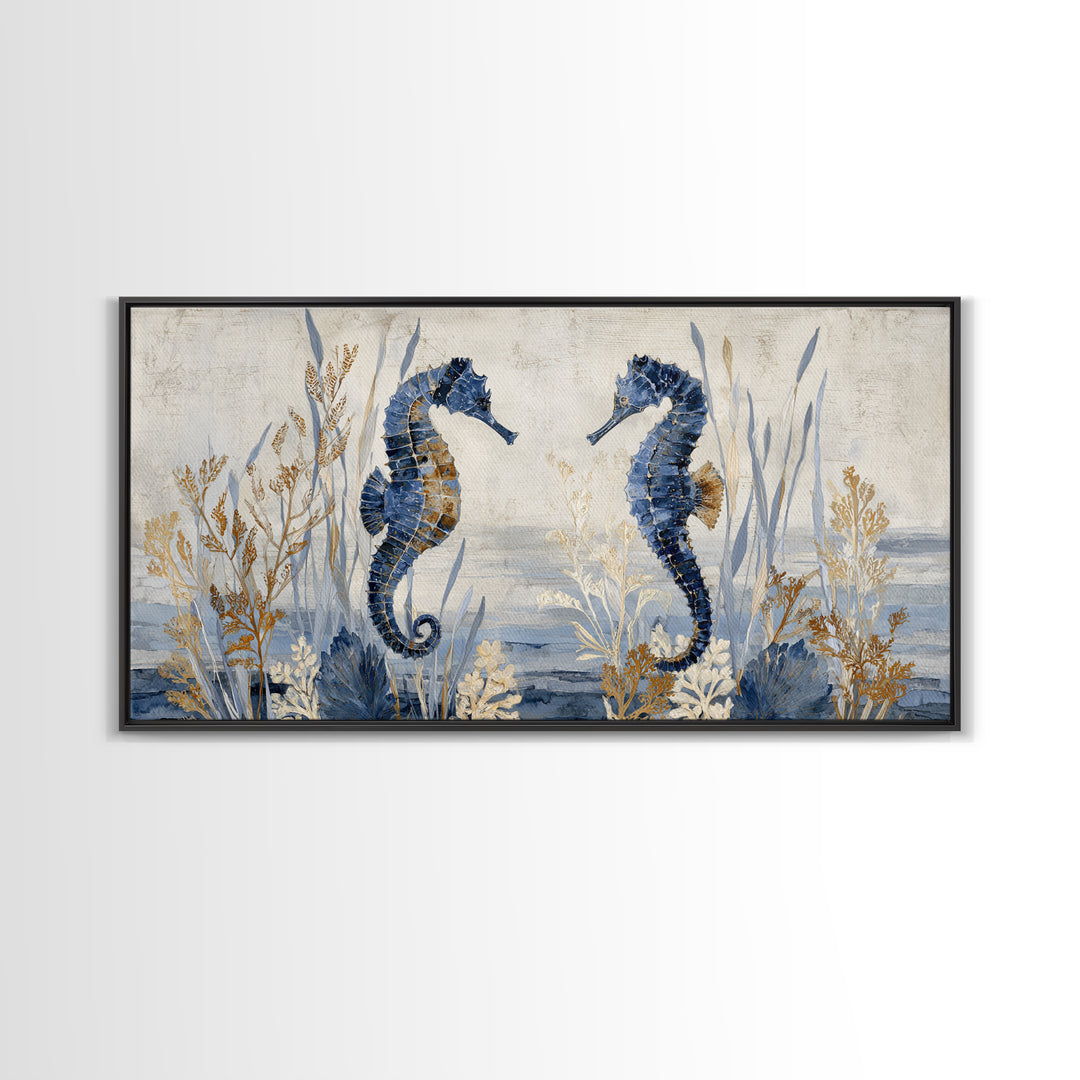 Seahorse Pair Among Sea Grass Canvas Print, Marine Life Art, Luxury Decor, Living Room Decor, Fine Art, Marine, Beach Decor, MLA-2x1-73