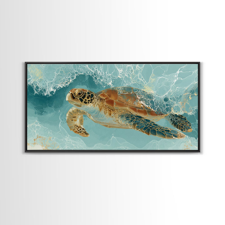 Sea Turtle Gliding Through Clear Blue Water Canvas Print, Marine Life Art, Minimalist Decor, Living Room Decor, Marine, MLA-2x1-93