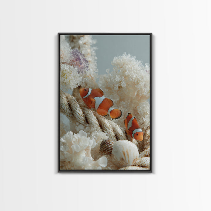 Clownfish Around Anemone Tentacles Framed Canvas Print, Marine Life Art, Ocean Prints, Living Room Decor, Fine Art, Marine, MLA-2x3-4
