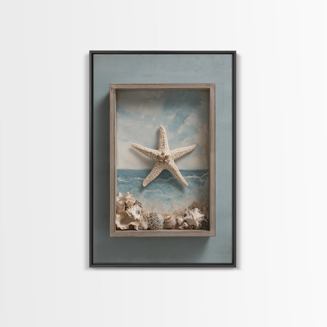 Starfish and Shells Natural Specimen Layout Canvas Print, Marine Life Art, Fine Art Print, Living Room Decor, Fine Art, Marine, MLA-2x3-45