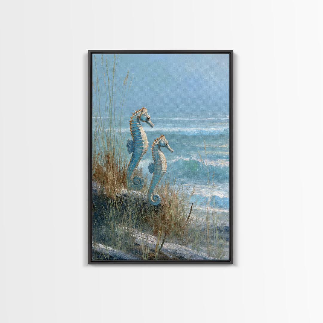 Seahorse Pair Among Sea Grass Framed Canvas Print, Marine Life Art, Contemporary Art, Living Room Decor, Fine Art, Marine, MLA-2x3-85