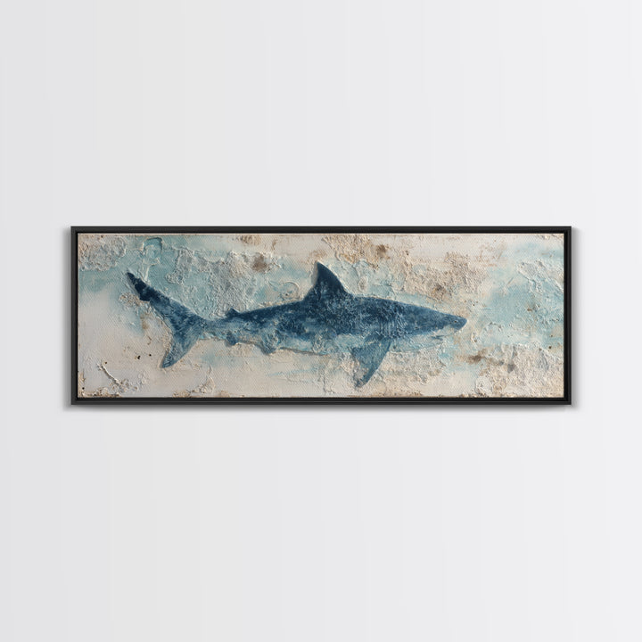 Shark Silhouette in Deep Blue Light Canvas Print, Marine Life Art, Fish Art, Living Room Decor, Abstract Art, Marine, MLA-3x1-100