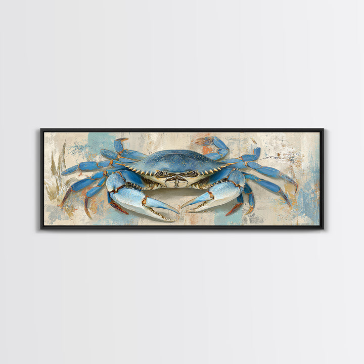 Blue Crab with Painterly Shell Texture Framed Canvas Print, Marine Life Art, Room Decor, Living Room Decor, Fine Art, Marine, MLA-3x1-2