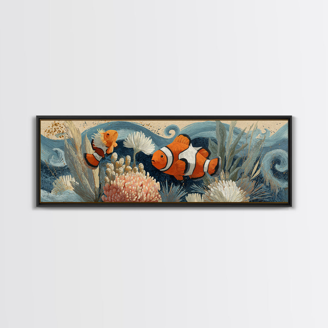 Clownfish Around Anemone Tentacles Canvas Print, Marine Life Art, Marine Life, Living Room Decor, Fine Art, Marine, Art Print, MLA-3x1-36
