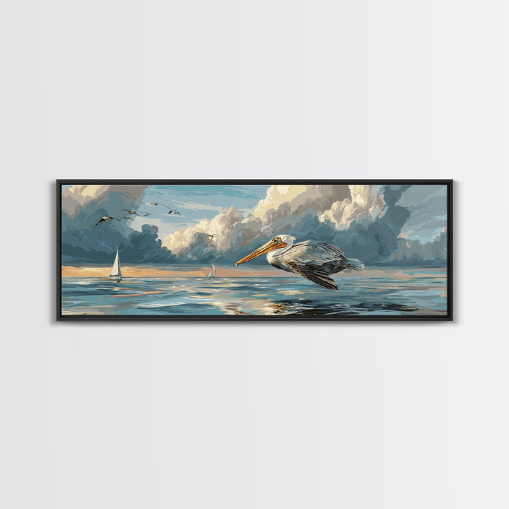 Pelican Diving Toward Fish Near Surface Canvas Print, Marine Life Art, Marine Life, Living Room Decor, Fine Art, Marine, MLA-3x1-39