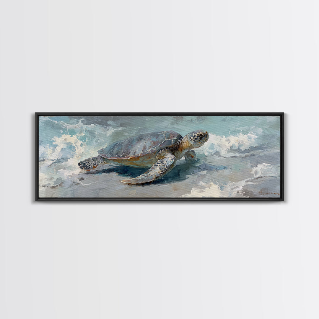 Bioluminescent Plankton Around Swimming Turtle Canvas Print, Marine Life Art, Handmade Art, Living Room Decor, Fine Art, Marine, MLA-3x1-40