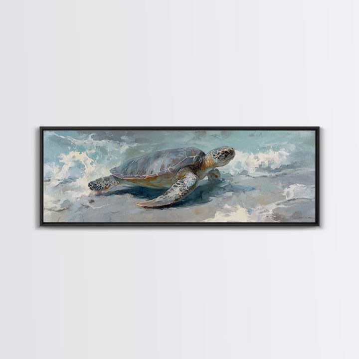 Bioluminescent Plankton Around Swimming Turtle Canvas Print, Marine Life Art, Handmade Art, Living Room Decor, Fine Art, Marine, MLA-3x1-40
