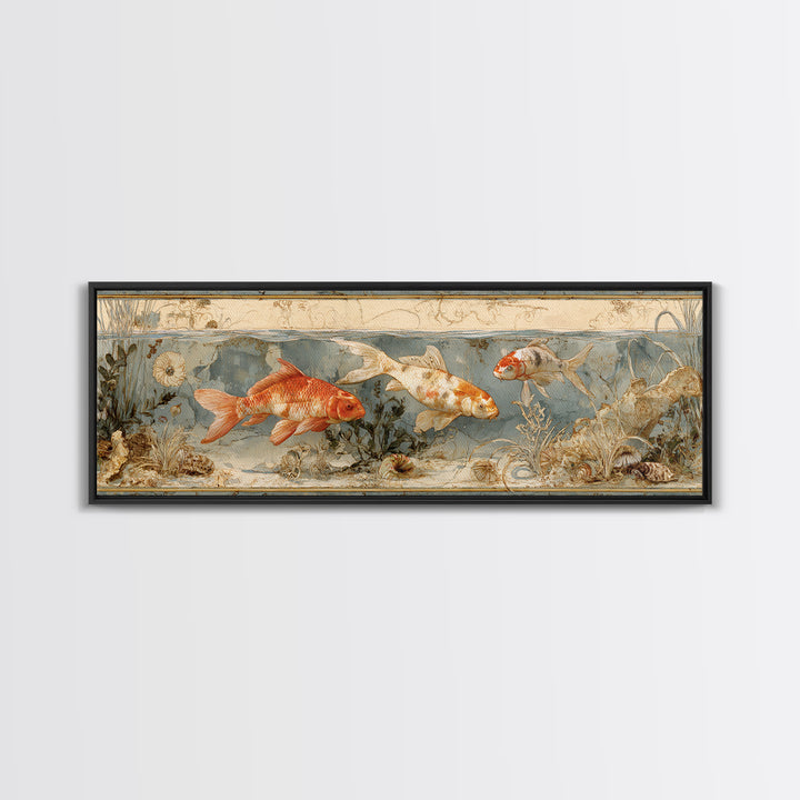 Koi Like Marine Fish Canvas Print, Marine Life Art, Coastal Home Decor, Living Room Decor, Fine Art, Marine, Neutral Decor, MLA-3x1-8