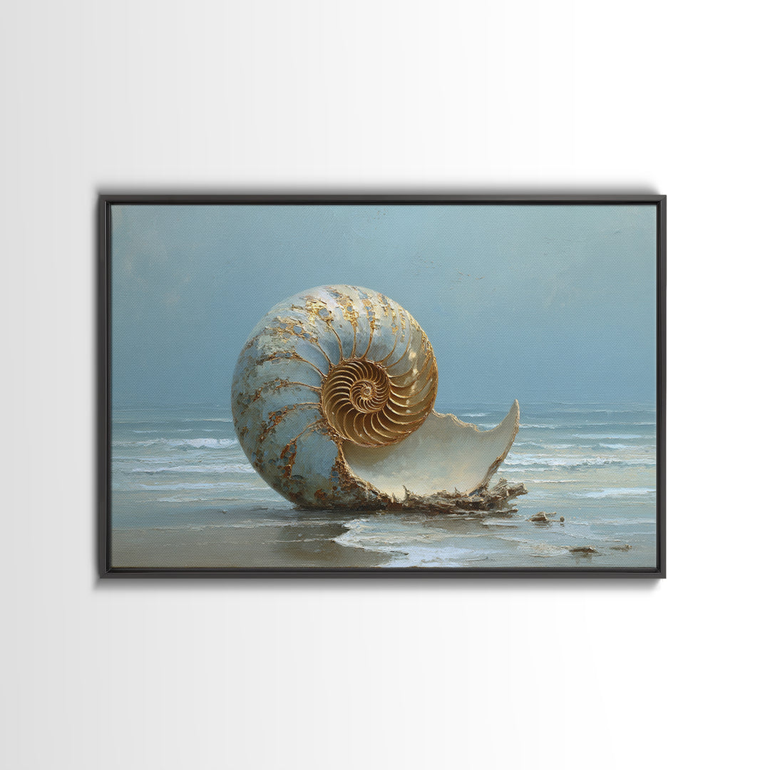 Nautilus Shell Study Framed Canvas Print, Marine Life Art, Neutral Decor, Living Room Decor, Fine Art, Marine, Wall Art, MLA-3x2-63