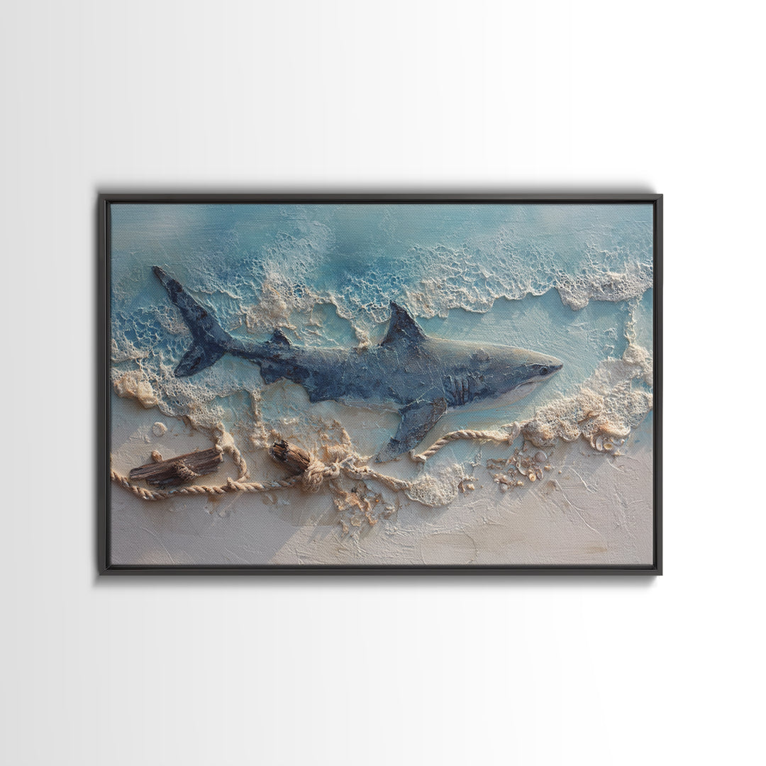 Shark Silhouette in Deep Blue Light Canvas Print, Marine Life Art, Fish Art, Living Room Decor, Marine, Modern Art Print, MLA-3x2-88