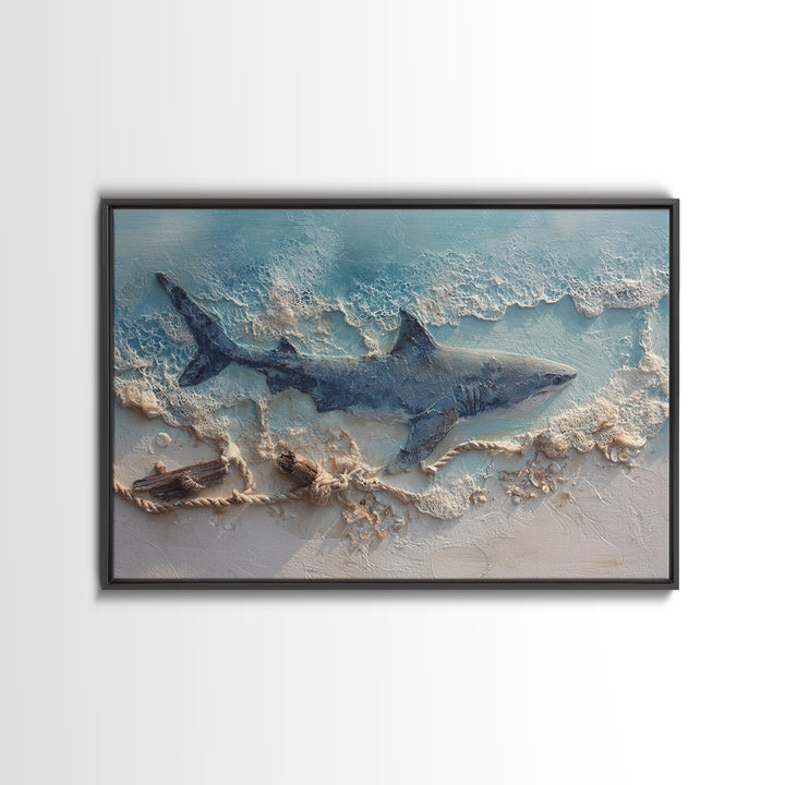 Shark Silhouette in Deep Blue Light Canvas Print, Marine Life Art, Fish Art, Living Room Decor, Marine, Modern Art Print, MLA-3x2-88