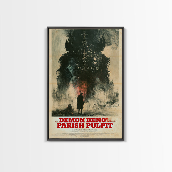 The Demon Beneath The Parish Pulpit, German Horror Film Poster, Retro Gothic Cinema Art, Vintage Halloween Wall Art, Framed Canvas Print